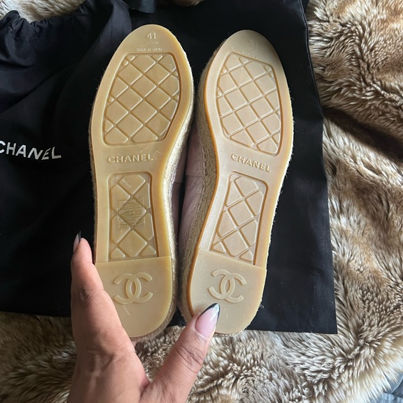 Chanel Pink Iridescent Laminated Lambskin Grosgrain Embroidered CC Espadrilles - Picture 7 of 11